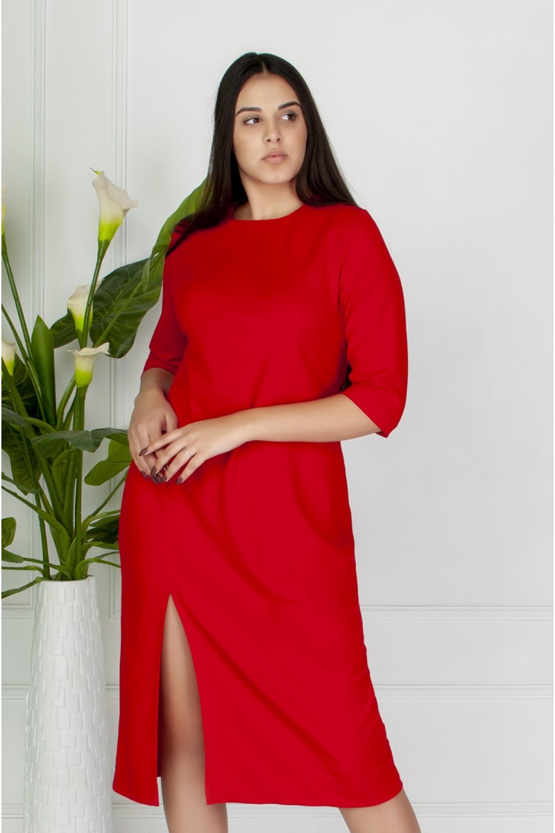 Гарне плаття з розрізом спереду червоне