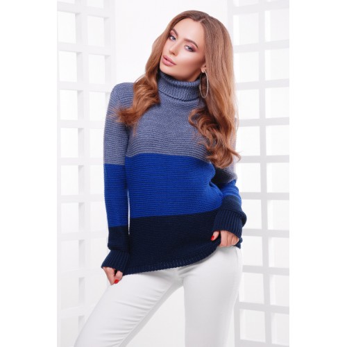 Жіночий теплий светр під горло трьох кольорів св.джинс-електрик-т.синій