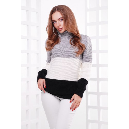 Жіночий теплий светр під горло трьох кольорів т.сірий-молоко-чорний