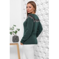 Жіночий зимовий светр з візерунком ізумрудний