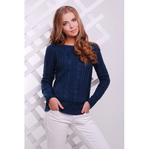 Жіночий однотонний светр фактурної в'язки джинсового кольору