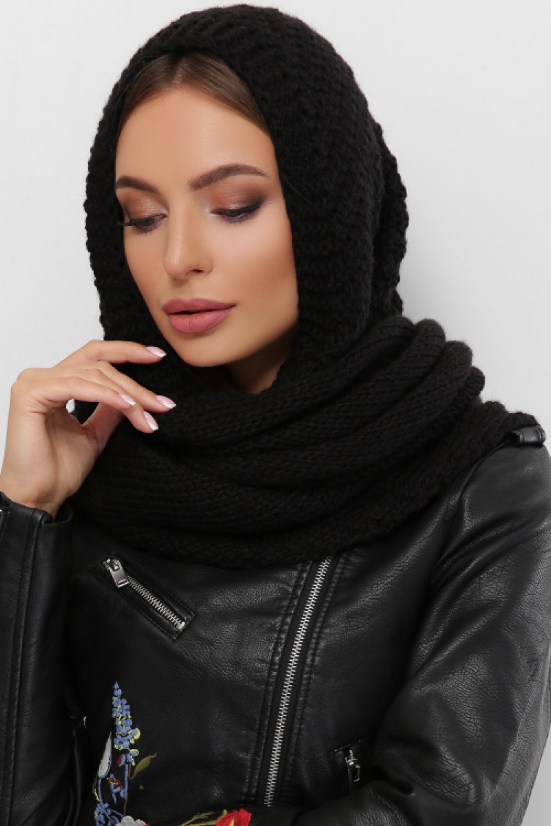 Жіночий шарф косинка Шарф-бактус в'язаний чорного кольору 