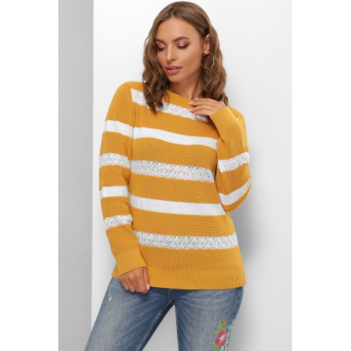 Гарний светр жіночий з мереживом гірчичний