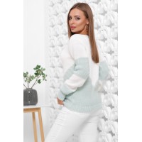Нарядний светр жіночий в'язаний двоколірний білий мятний