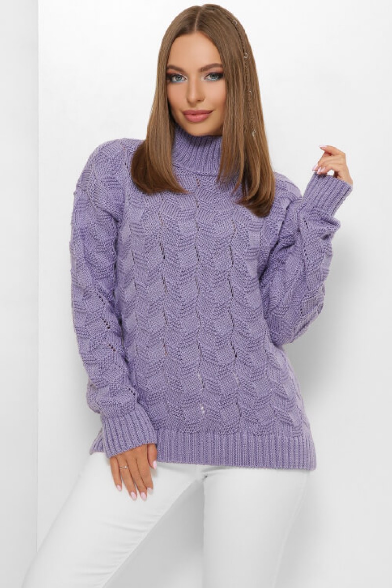 Красивый свитер женский с горлом фиалкового цвета
