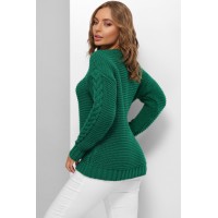 Гарний светр жіночий смарагдового кольору з косами