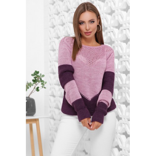Нарядний светр жіночий в'язаний двоколірний бузок-фіолет