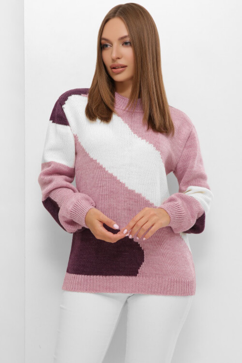 Женский свитер с красивым принтом сиреневый