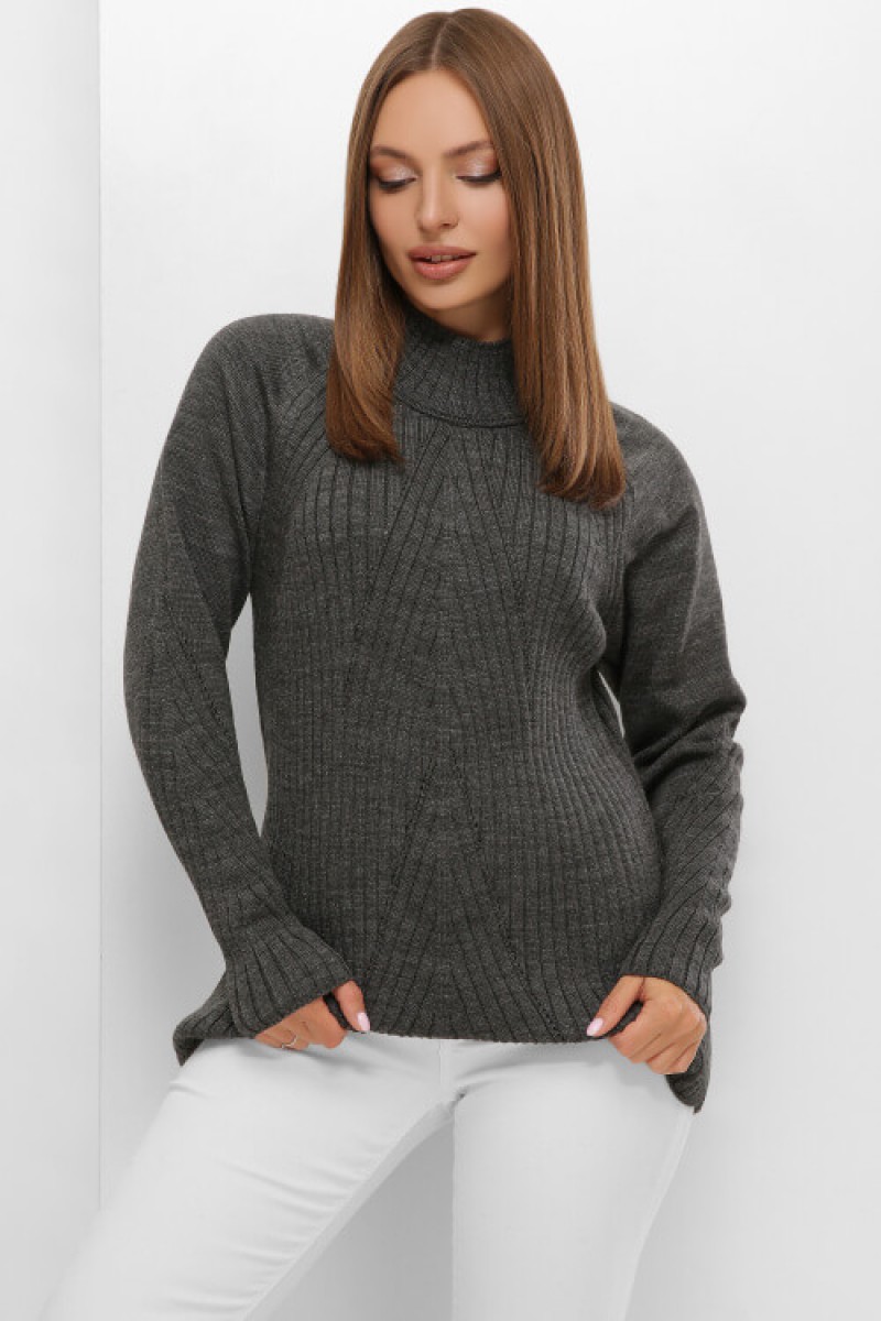 Жіночий светр з коміром стійка кольору графіт