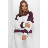 В'язаний светр зі спущеною лінією плеча білий з фіолетом