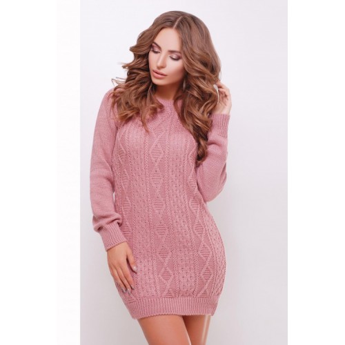 Платье-туника вязаное розовое Удлиненный свитер вязаный розовый