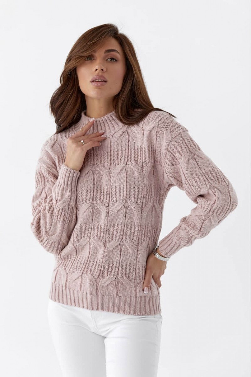Пудровый вязаный свитер женский 