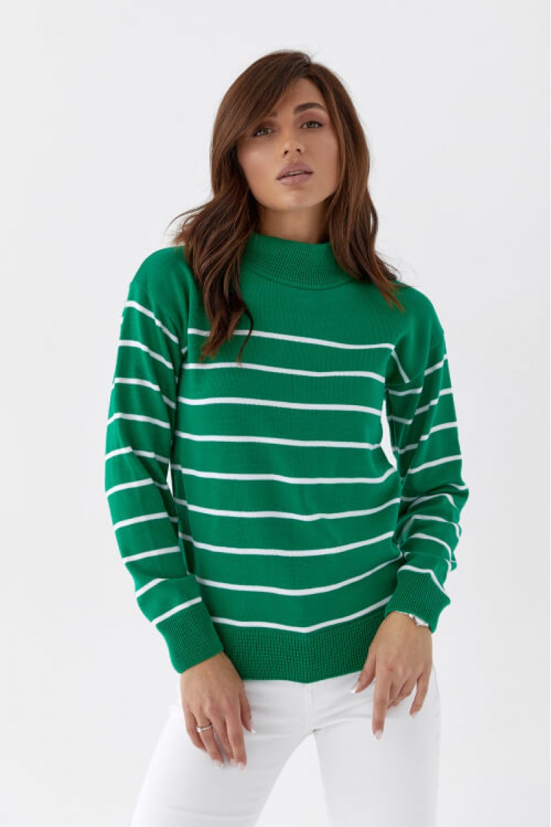 Смугастий светр жіночий зелений