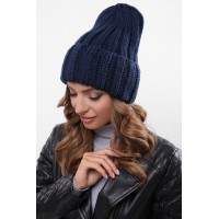 Жіноча шапка з підворотом темно-синя